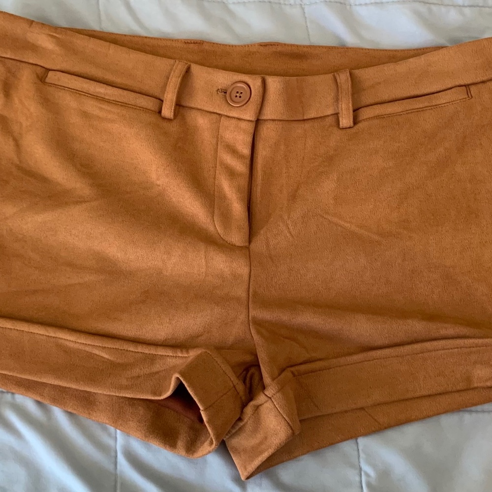 Camel suede shorts
